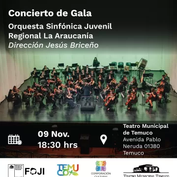 Orquesta Sinfónica Juvenil Regional de La Araucanía culminará su temporada con gala gratuita en el Teatro Municipal de Temuco